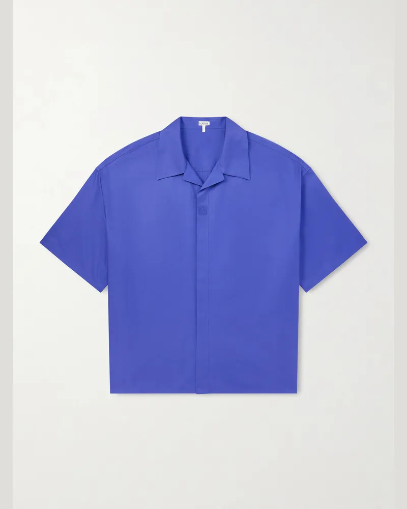 Loewe Hemd aus Baumwoll-Twill mit Reverskragen und Logostickerei Blau