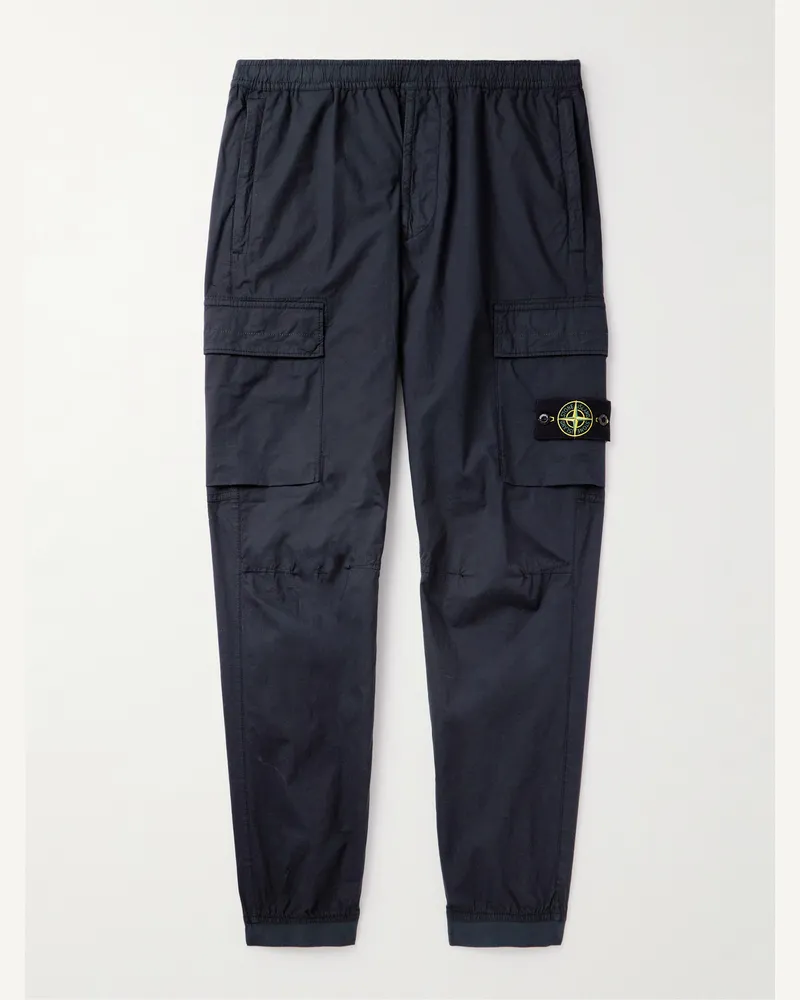 Stone Island Schmal zulaufende Cargohose aus einer Baumwollmischung mit Logodetail Blau