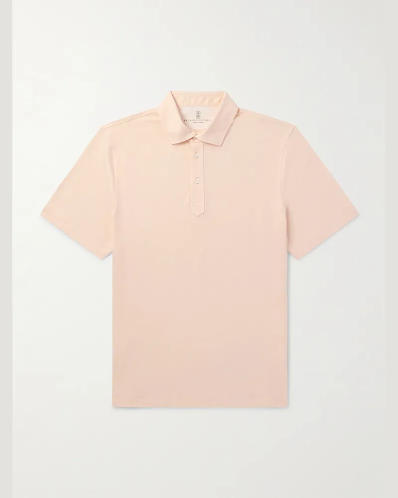 Brunello Cucinelli Polohemd aus einer Leinen-Baumwollmischung Orange