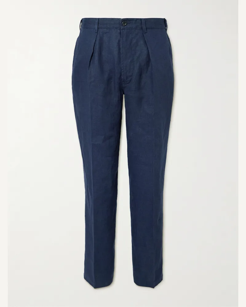 Drake's Games schmal zulaufende Hose aus Leinen mit Falten Blau
