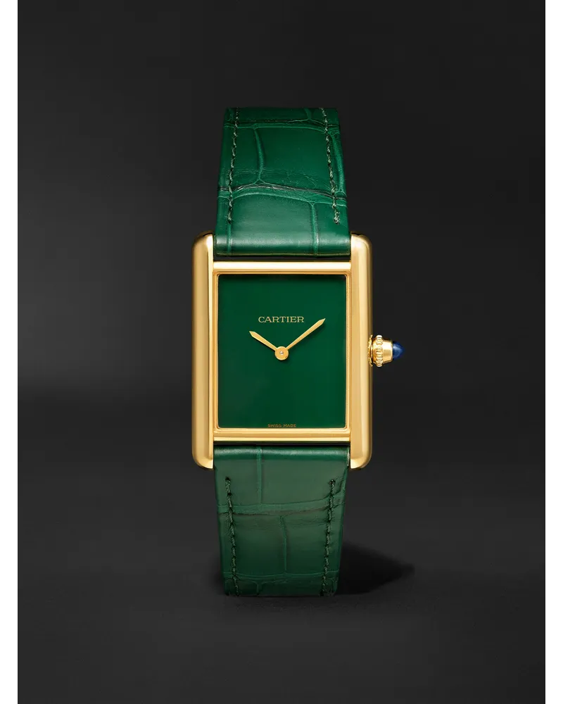 Cartier Tank Louis 255 Mm Uhr Aus 18 Karat Gold Mit Handaufzug Und Alligatorlederarmband Ref. Nr.: Wgta0191 GrüN