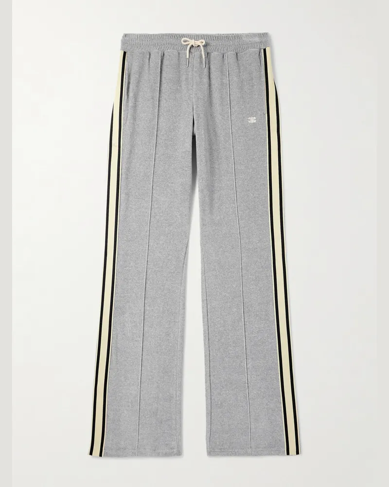 Celine Gerade geschnittene Jogginghose aus Velours aus einer Baumwollmischung mit Webband und Logostickerei Grau