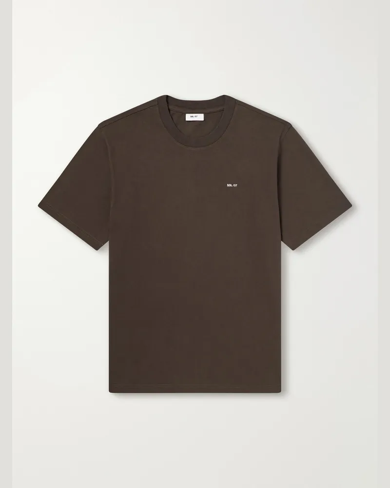 NN 07 Adam 3209 Logo-Embroidered Pima Cotton-Jersey T-Shirt Brown