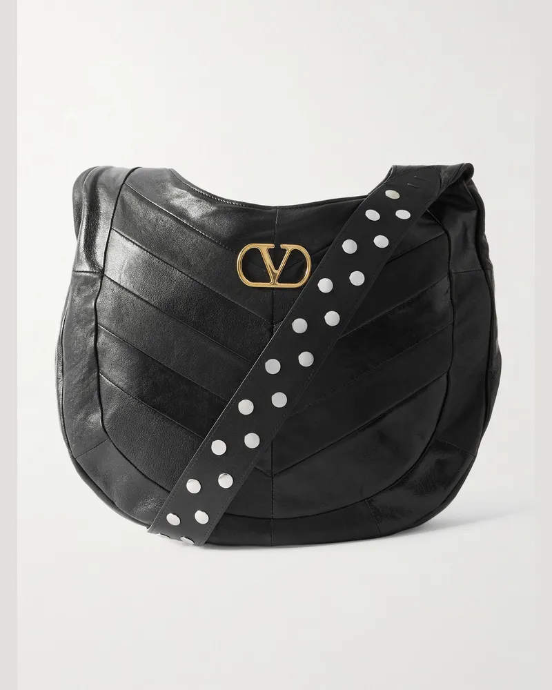 Valentino Garavani Studded Leather Messenger Bag Black