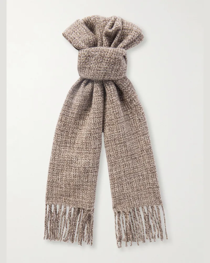 Loro Piana Schal aus Kaschmir-Tweed mit Fransen Braun