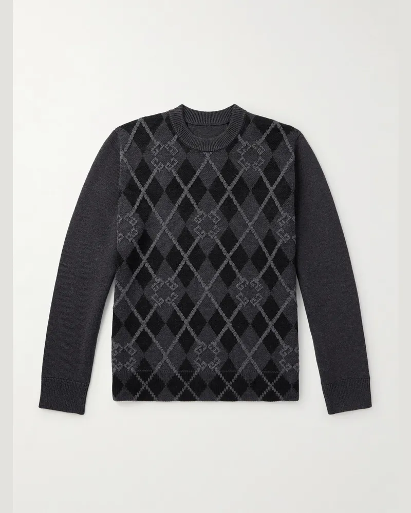 Givenchy Argyle Wool-Blend Sweater Gray
