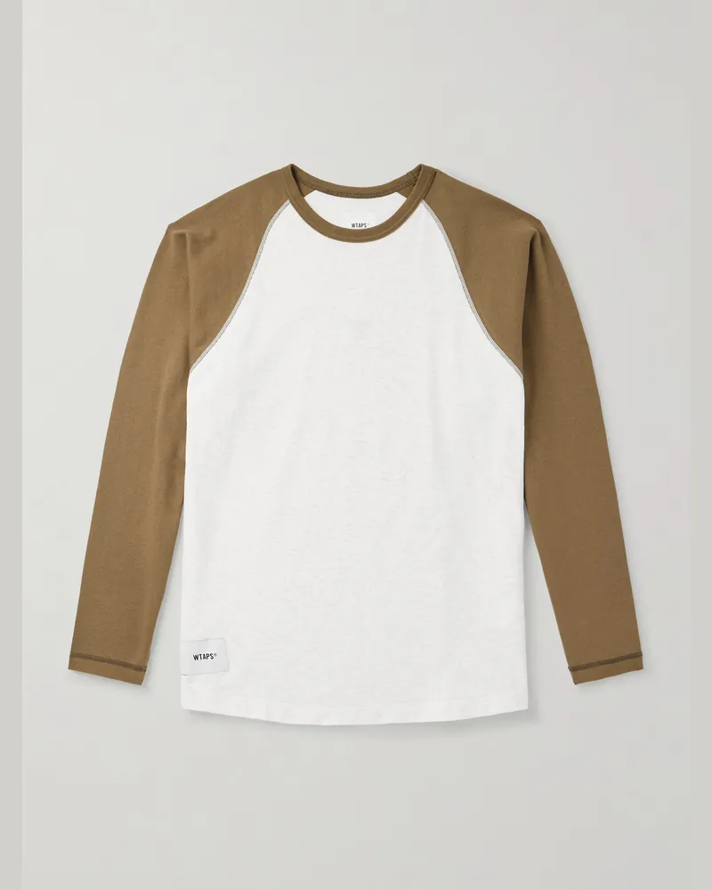 WTAPS Ian zweifarbiges Oberteil aus Baumwoll-Jersey mit Logoapplikation Braun