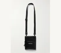 Explorer Logo-Print Cracked-Leather Messenger Bag