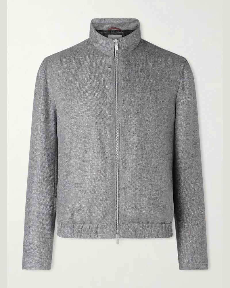 Brunello Cucinelli Wool, Linen and Silk-Blend Bomber Jacket Gray