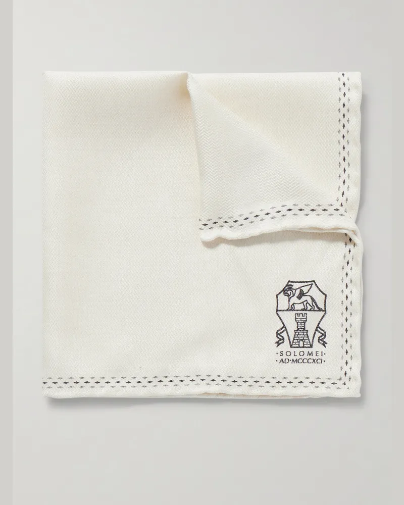 Brunello Cucinelli Einstecktuch aus Seide mit Logoprint Weiß