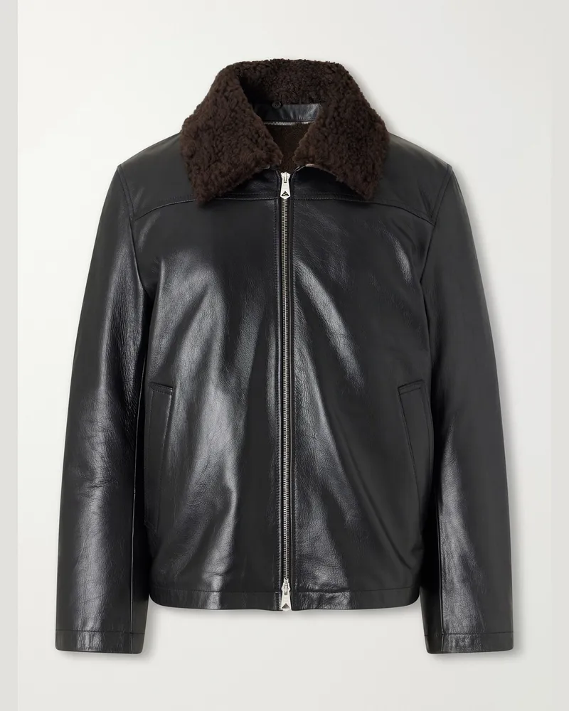 Paul Smith Shearling-Trimmed Leather Jacket Black