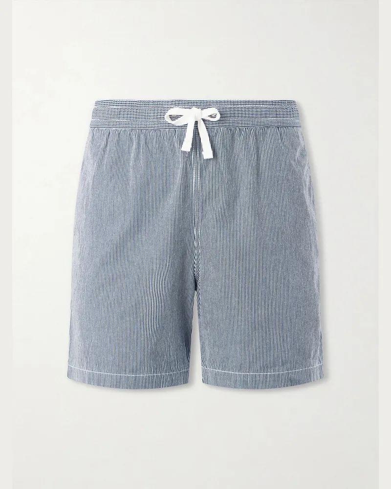 Drake's Straight-Leg Striped Cotton Drawstring Shorts Blue