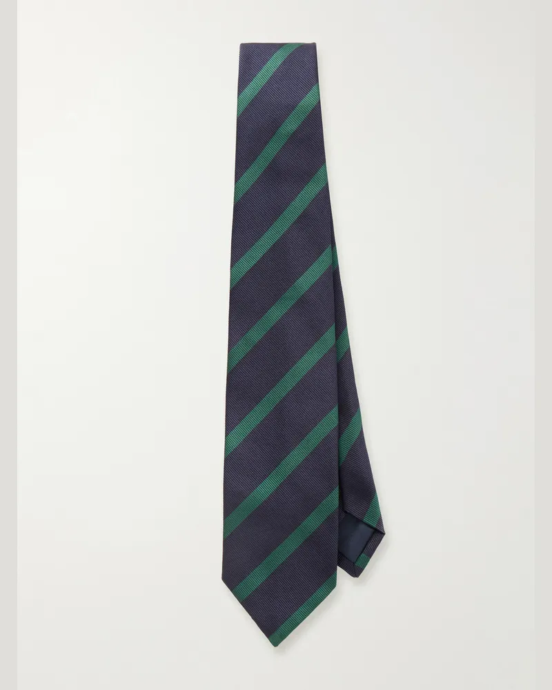 Drake's 7cm Striped Silk Tie Blue