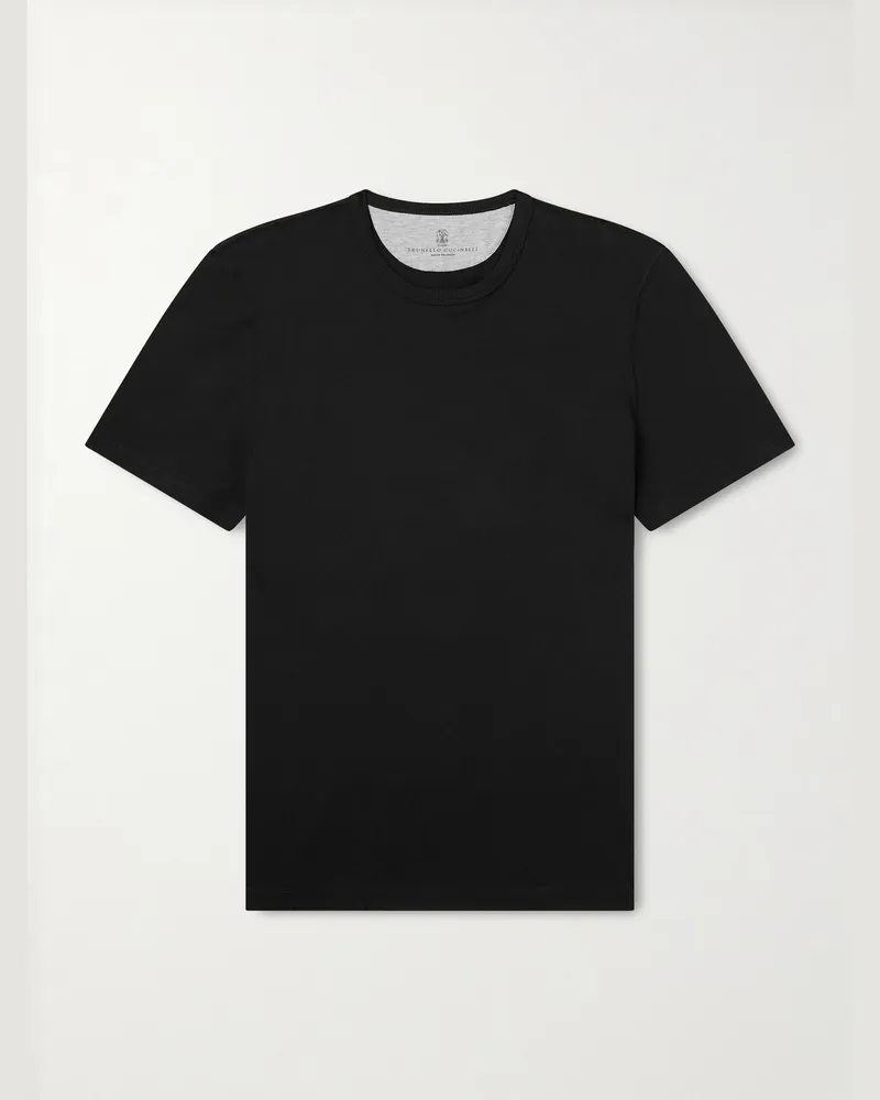 Brunello Cucinelli Ribbed Jersey T-Shirt Black
