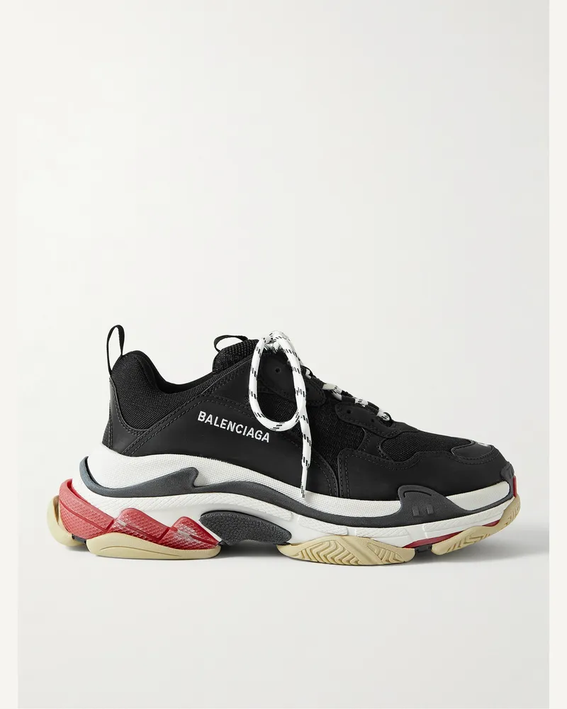 Balenciaga Triple S Mesh, Faux Suede and Faux Leather Sneakers Black