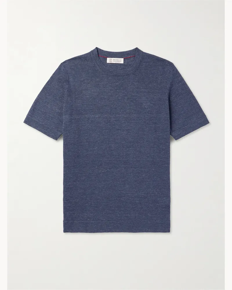 Brunello Cucinelli T-Shirt aus einer Leinen-Baumwollmischung Blau