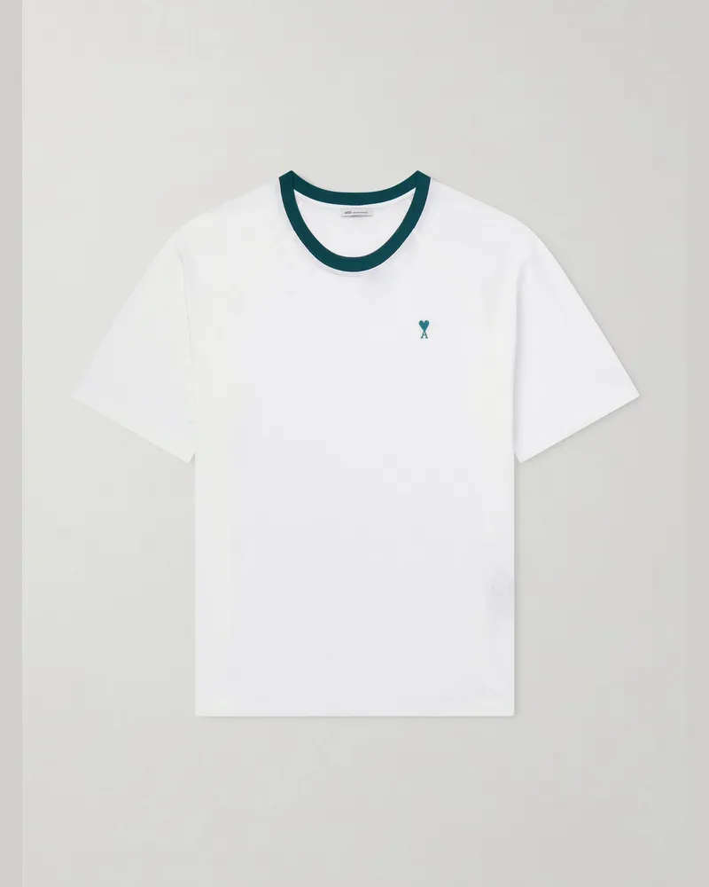 AMI Paris Logo-Embroidered Cotton-Jersey T-Shirt White