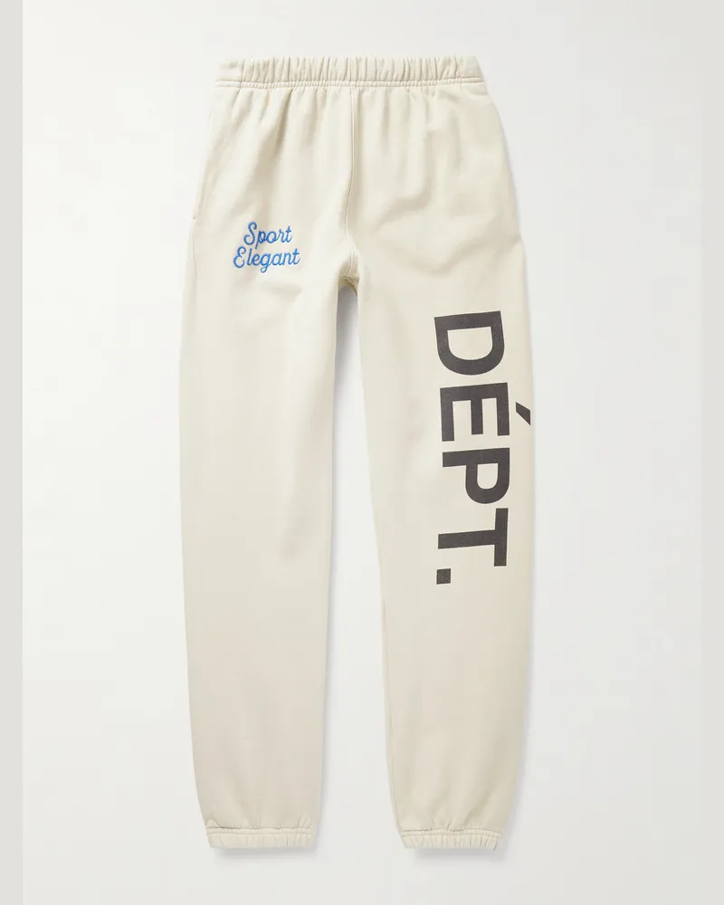 GALLERY DEPT. Team Dept Tapered Embroidered Printed Cotton-Jersey Sweatpants Neutrals