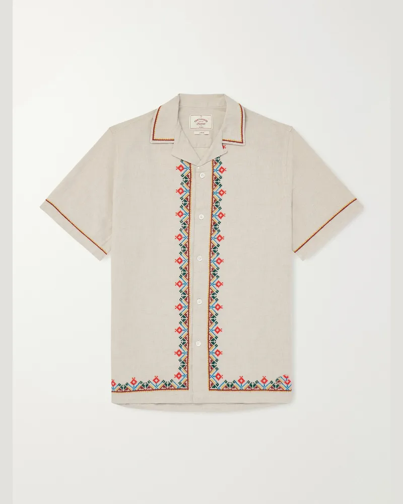 Portuguese Flannel Hemd aus einer Leinen-Baumwollmischung mit Stickereien und wandelbarem Kragen Neutral