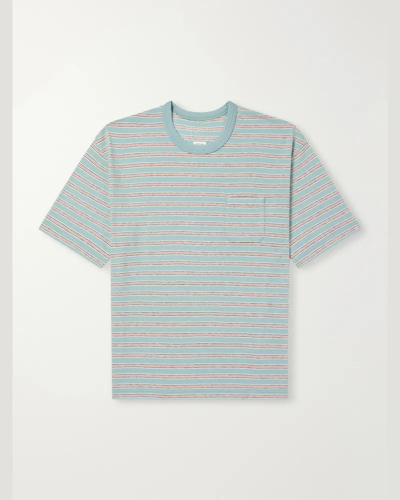 Visvim Jumbo Border Striped Wool and Cotton-Blend T-Shirt Green