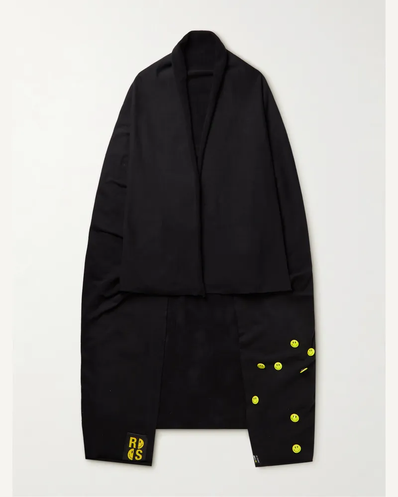Raf Simons Smiley Embellished Appliquéd Cotton-Jersey Throw Black