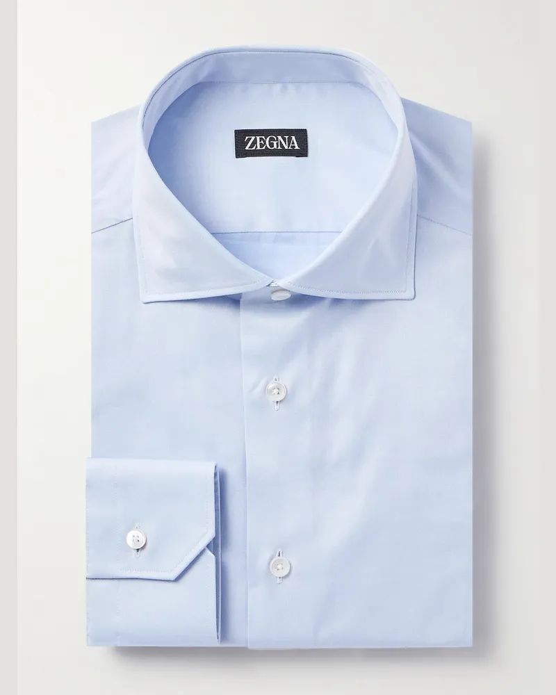 Ermenegildo Zegna Slim-Fit Cutaway-Collar Striped Cotton Shirt Blue