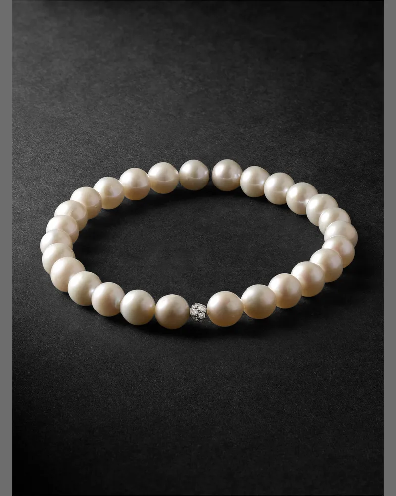 Sydney Evan Perlenarmband mit rhodinierten Details und Diamanten Weiß