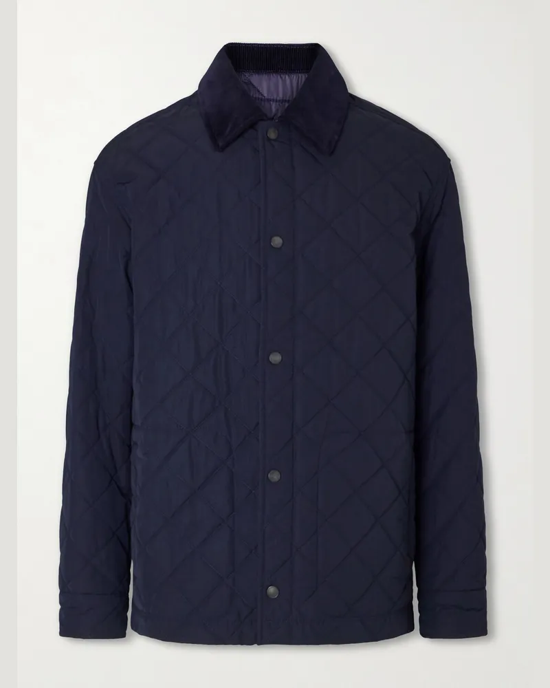 PURDEY Cotton Corduroy-Trimmed Padded Quilted Shell Jacket Blue