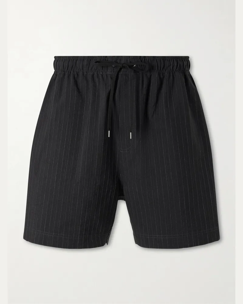 Studio Nicholson Starboard Wide-Leg Cotton and Wool-Blend Drawstring Shorts Black