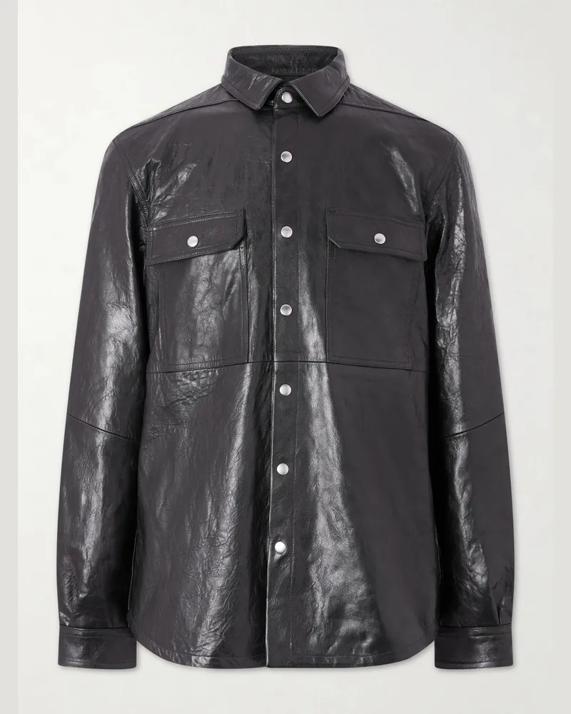 Rick Owens Hemdjacke aus strukturiertem Leder Schwarz