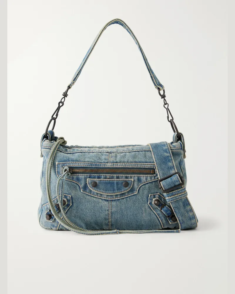 Balenciaga Le City Moto Small Denim Messenger Bag Blue
