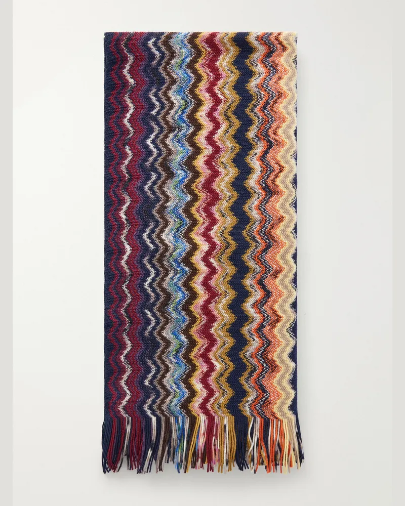 Missoni Striped Crochet-Knit Wool Scarf Multi