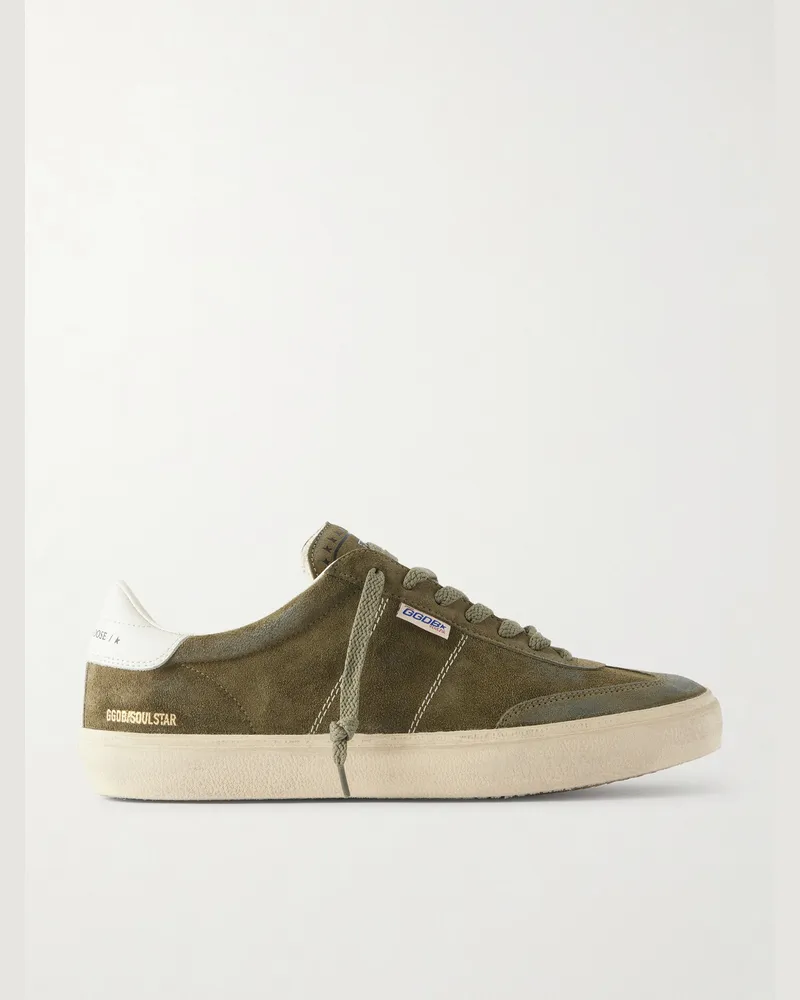 Golden Goose Soul Star Leather-Trimmed Distressed Suede Sneakers Green