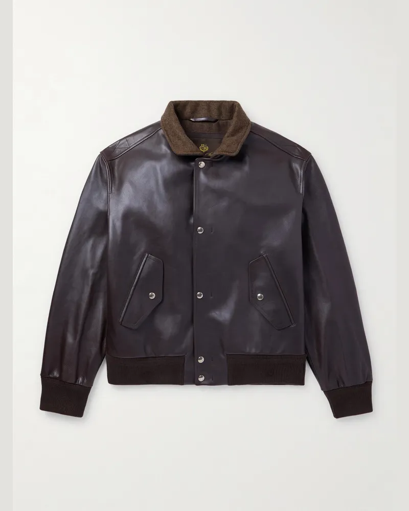 Loro Piana Johnie Leather Bomber Jacket Brown