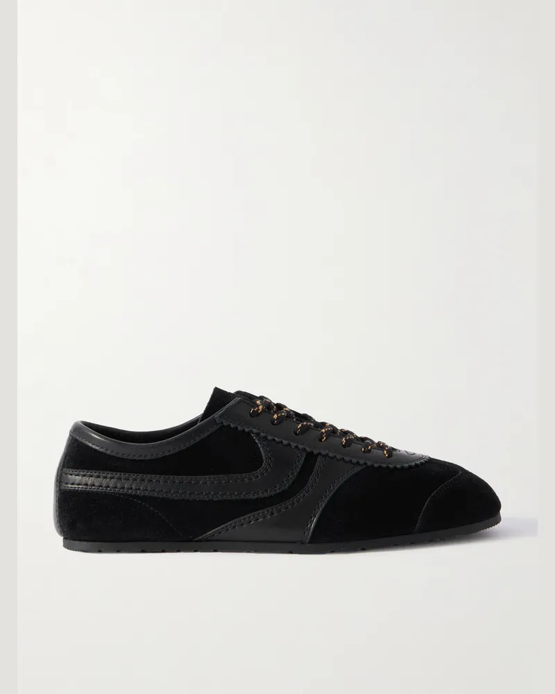Dries van Noten Sneakers aus Veloursleder mit Lederbesatz Schwarz