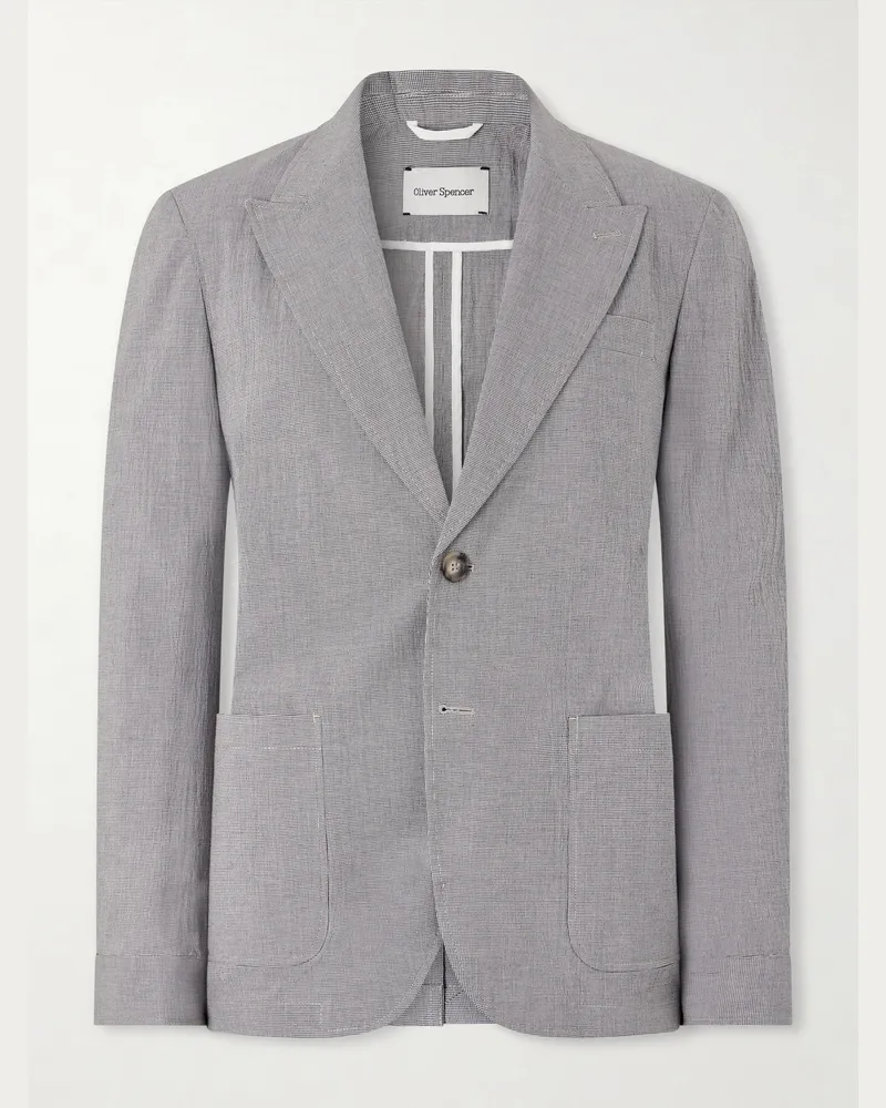 Oliver Spencer Finsbury Checked Cotton-Blend Seersucker Suit Jacket Gray