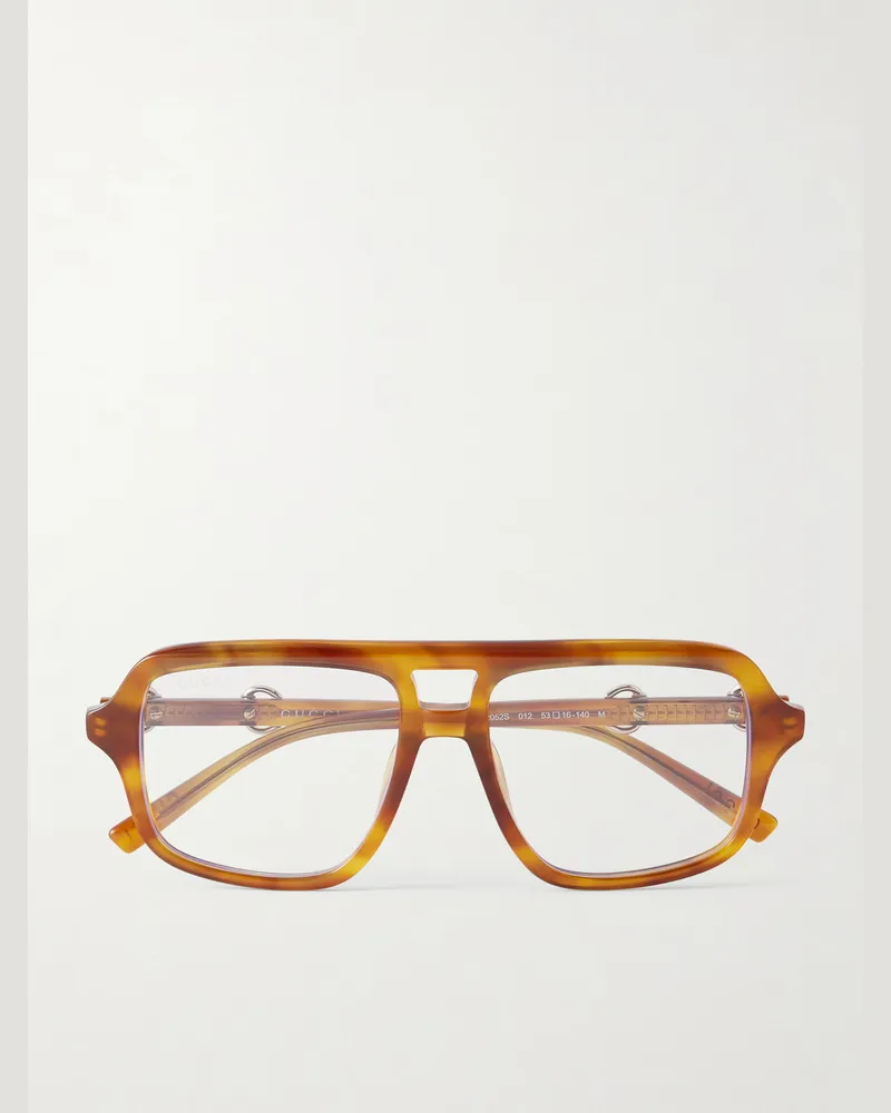 Gucci Pilotenbrille aus Azetat in Schildpattoptik mit „Horsebit“-Detail Braun