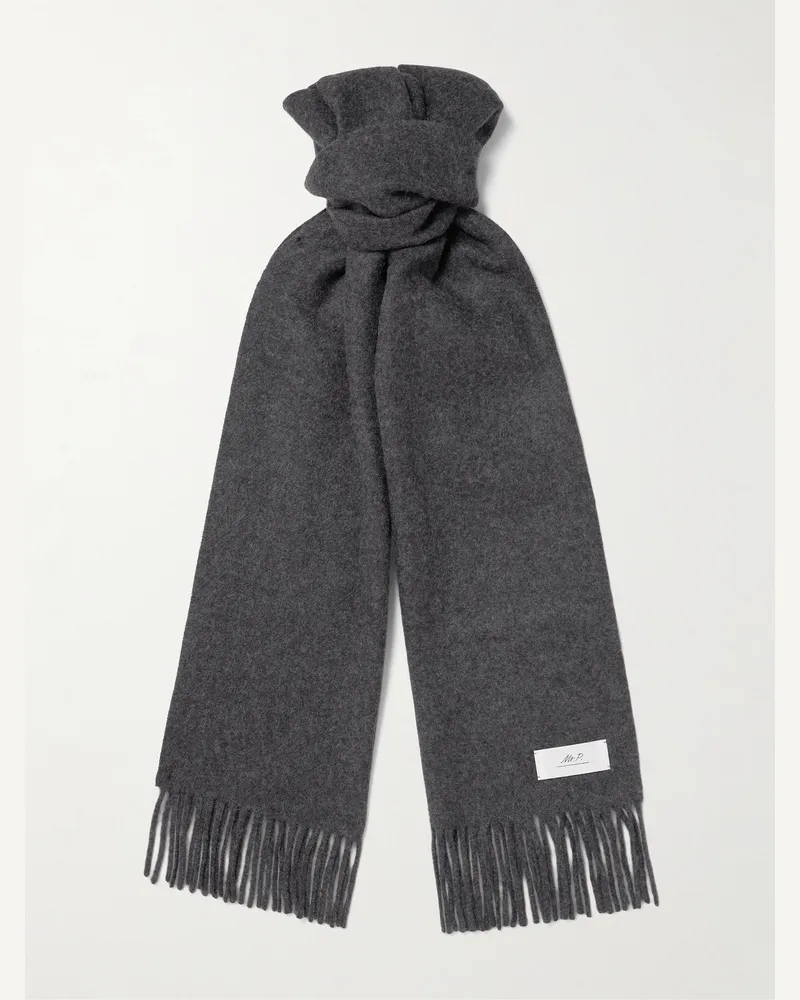 MR P. Logo-Appliquéd Fringed Cashmere Scarf Gray
