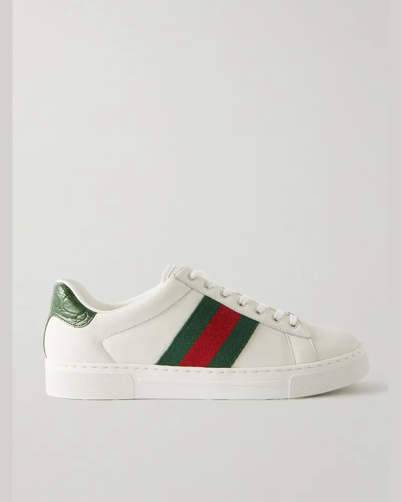 Gucci Ace Webbing-Trimmed Leather Sneakers White