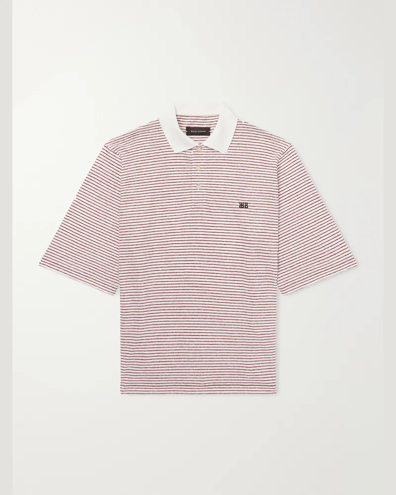 Wales Bonner Bask Striped Linen and Cotton-Blend Polo Shirt Pink