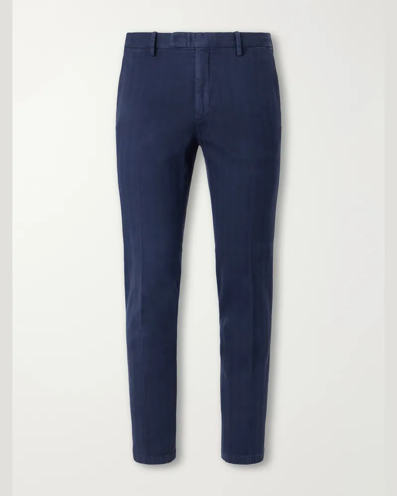 Boglioli Straight-Leg Herringbone Cotton-Blend Twill Suit Trousers Blue