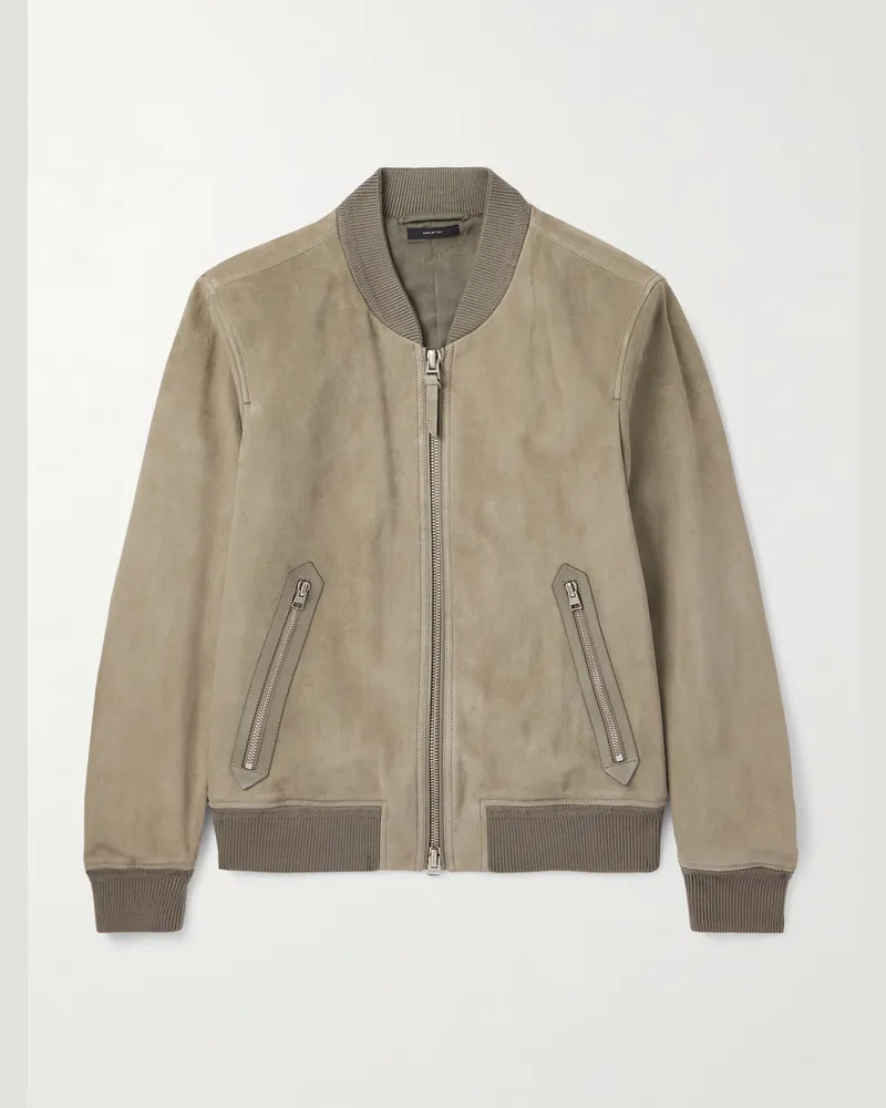 Tom Ford Suede Bomber Jacket Green