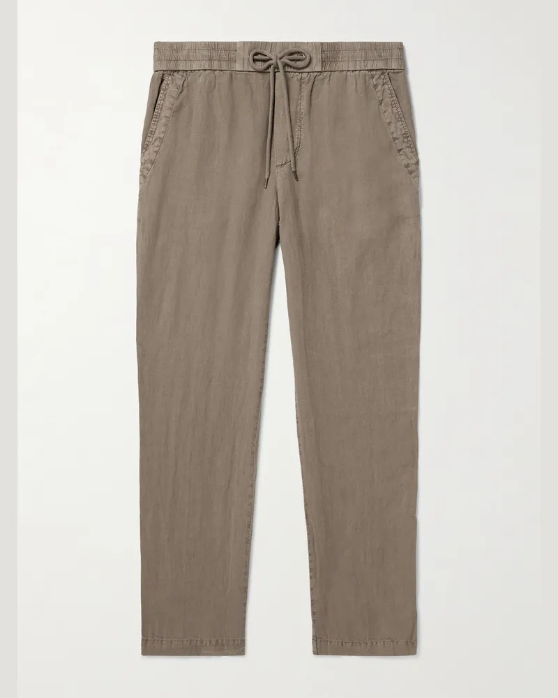 James Perse Straight-Leg Garment-Dyed Linen Drawstring Trousers Brown