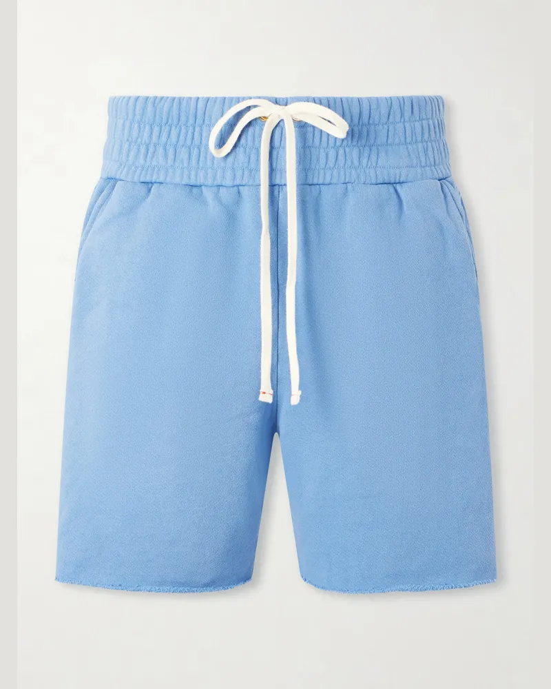 LES TIEN Garment-Dyed Fleece-Back Cotton-Jersey Drawstring Shorts Blue