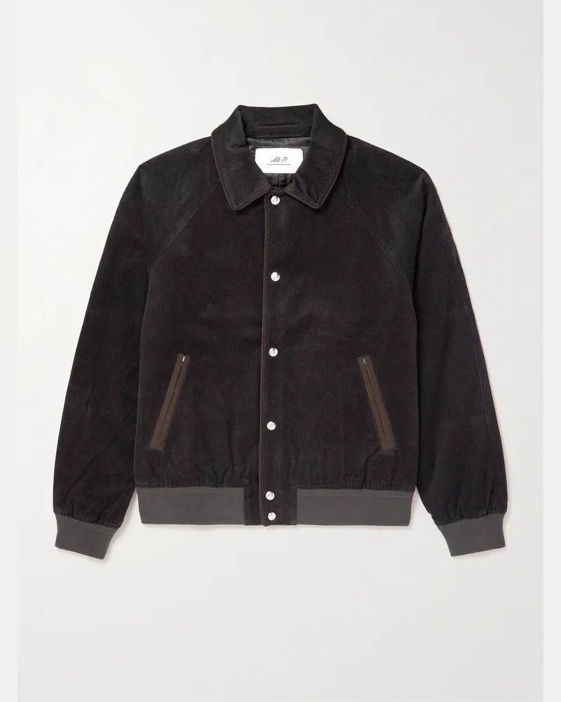 MR P. Suede-Trimmed Cotton-Corduroy Varsity Jacket Brown