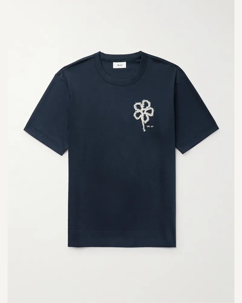 NN 07 Pedro 3525 T-Shirt aus Jersey aus mercerisierter Biobaumwolle mit Stickerei Blau