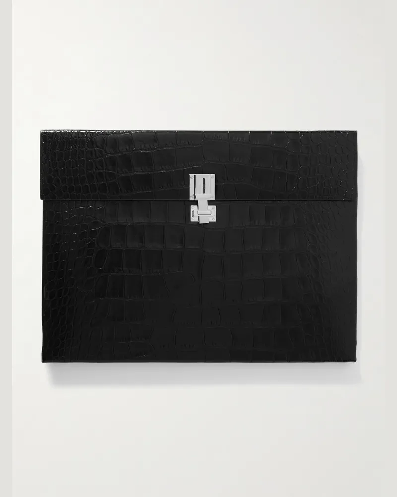Tom Ford Dokumentenmappe aus Lackleder mit Krokodileffekt Schwarz