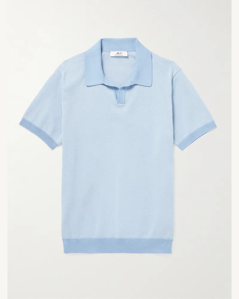 MR P. Honeycomb-Knit Cotton Polo Shirt Blue