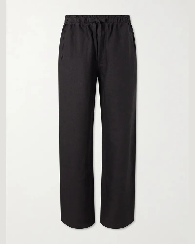 SAMAN AMEL Straight-Leg Linen Trousers Black