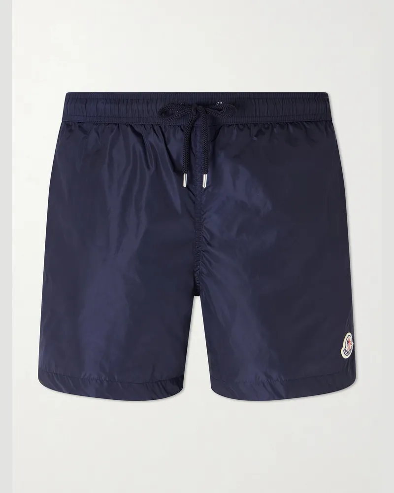 Moncler Slim-Fit Mid-Length Logo-Appliquéd Swim Shorts Blue